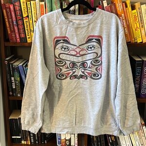 Salish Style Gray Crewneck Sweater with Salish Bear Design